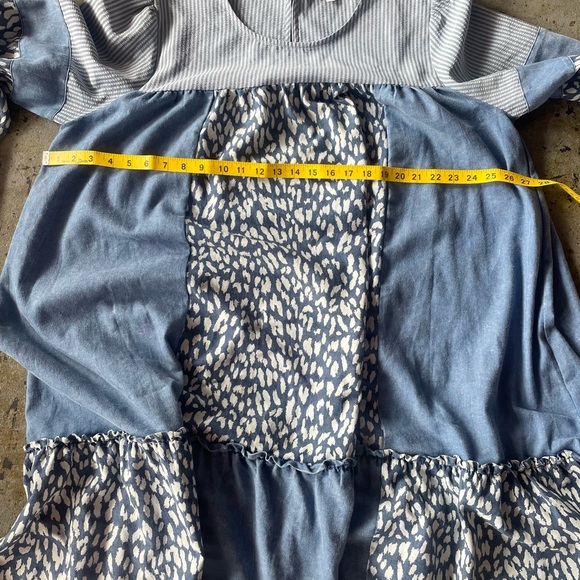 ODDI Blue and White Plus Striped Leopard Pattern Long Puff Sleeves Dress Sz 2XL - Picture 7 of 11